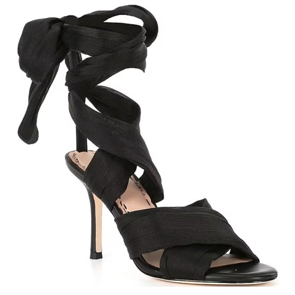 NEW Muse by Marchesa Dahlia Chiffon Ankle Wrap Dress Sandals in Black